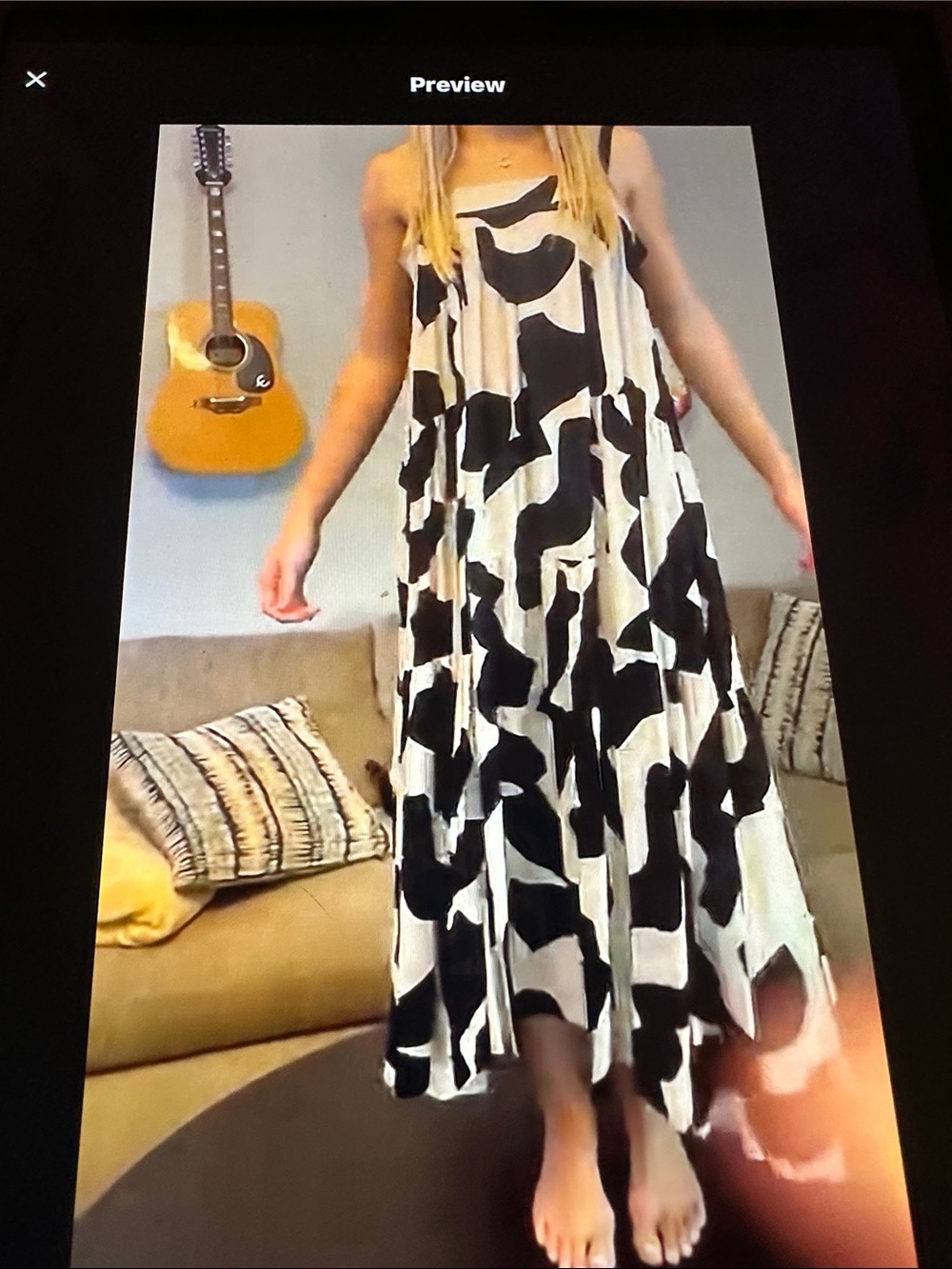 Black and White Abstract Sleeveless Maxi Dress